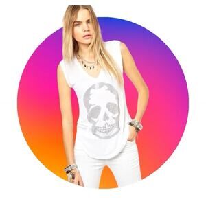 Zadig & Voltaire Brooklyn Strass White Skull Cotton Tshirt Sleeveless Top XS 0 2